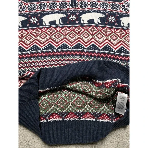 ASPEN Fair Isle Polar Bear Christmas Holiday 1/4 Zip Knit Sweater Size L - Picture 11 of 16